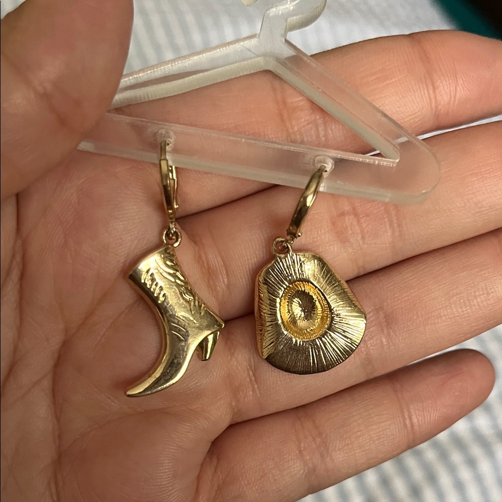 Gold Western Boot & Floral Charm Hoop Earrings